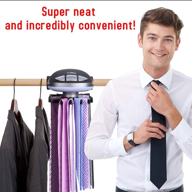 Primode Motorized Tie Rack Stores Up to 50 Tiesâ€“ Closet Organizer, Holds & Displays Up to 50 Ties Or Belts, Rotation Operates with Batteries. Great Gift Idea for Fathers Day - Image 5